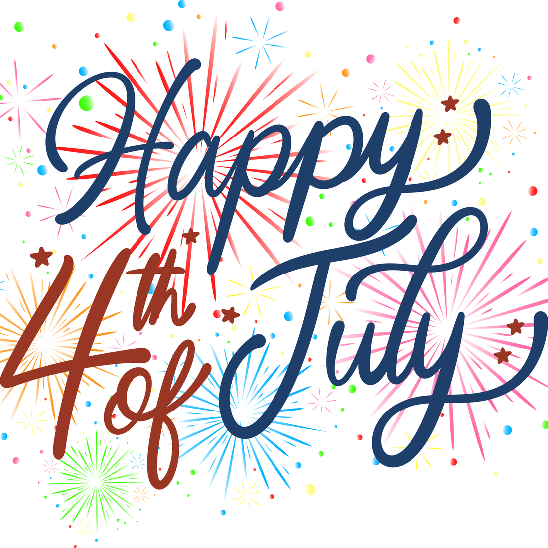 Happy 4th of July with fireworks behind
