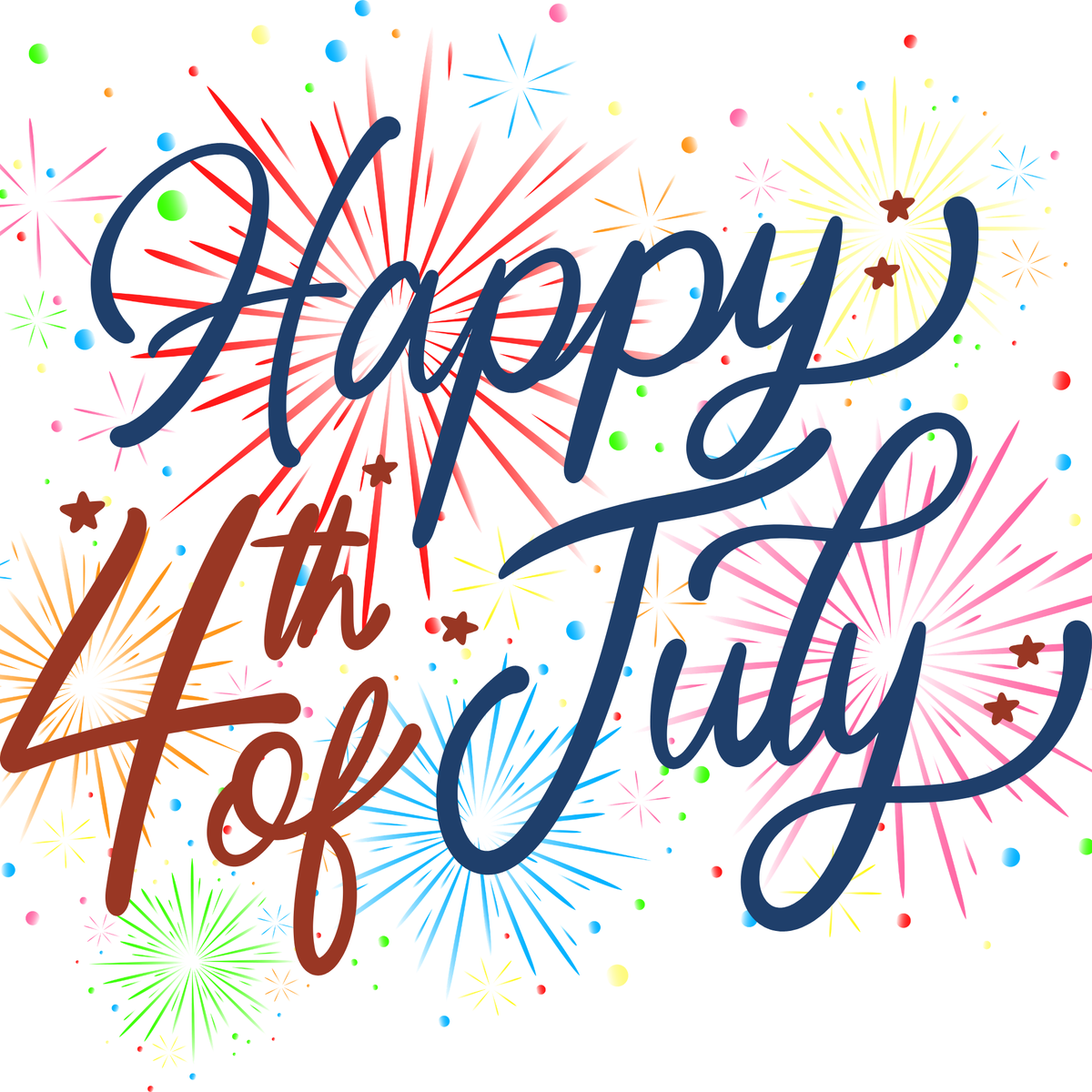 Happy 4th of July with fireworks behind