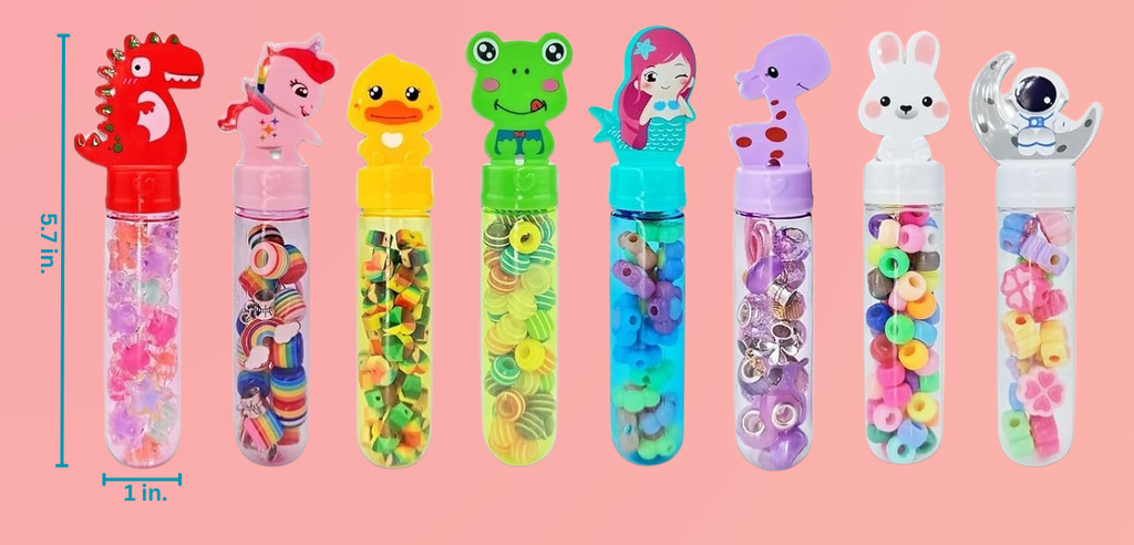 kids bracelet making kit in character wand tube with beads, charms, and cord for curated gift boxes