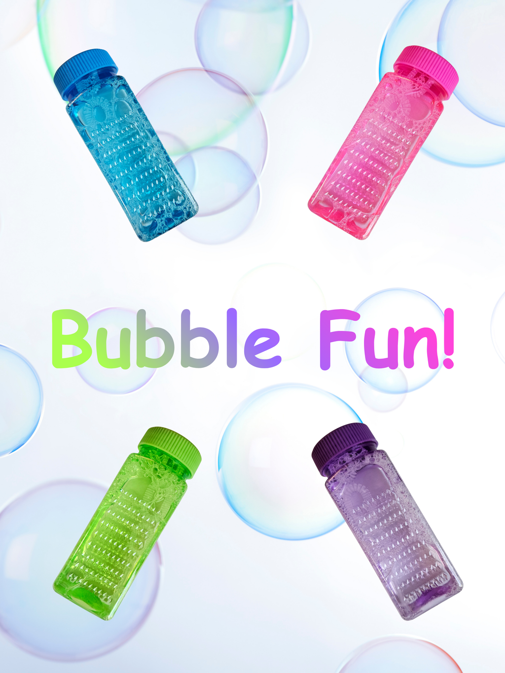 4 fl oz kids' bubble bottles in blue, green, purple, and pink
