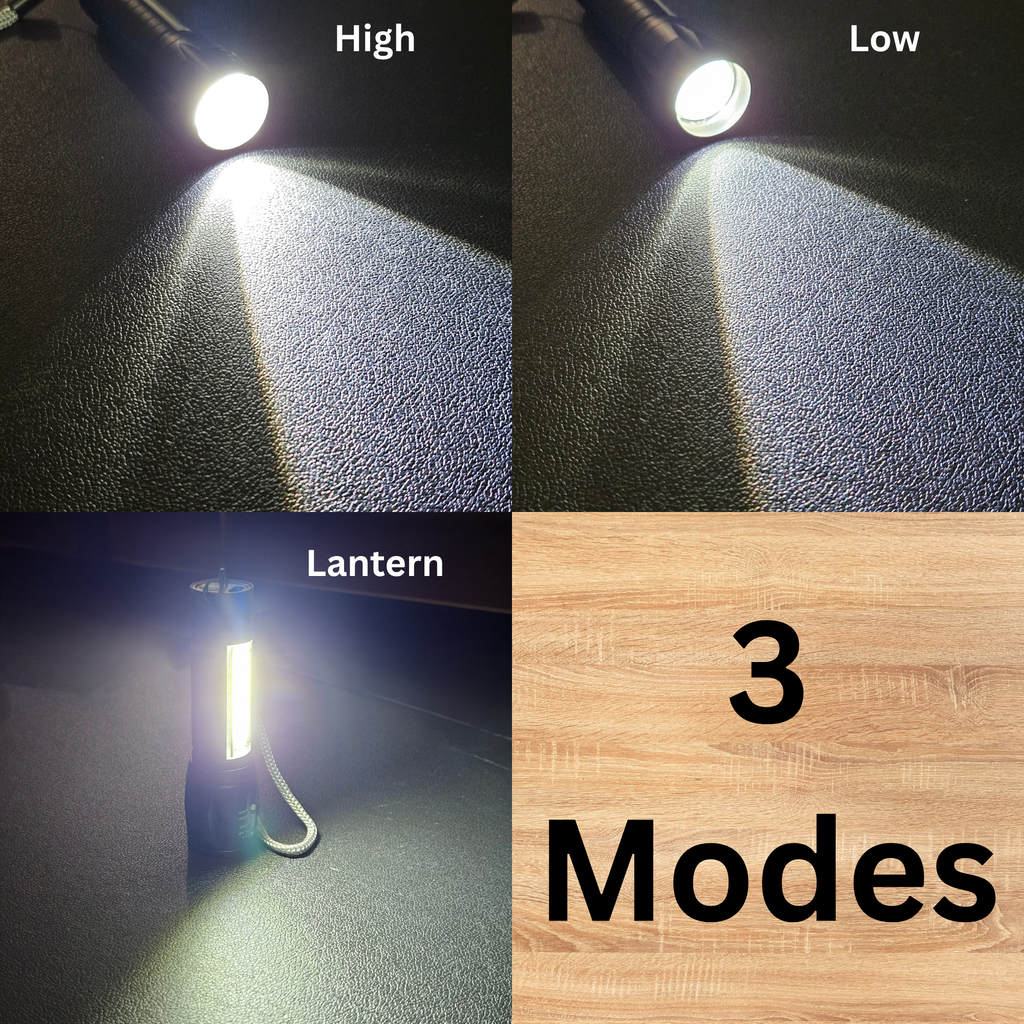 Comparison of three different light modes on a textured surface with '3 Modes' text.