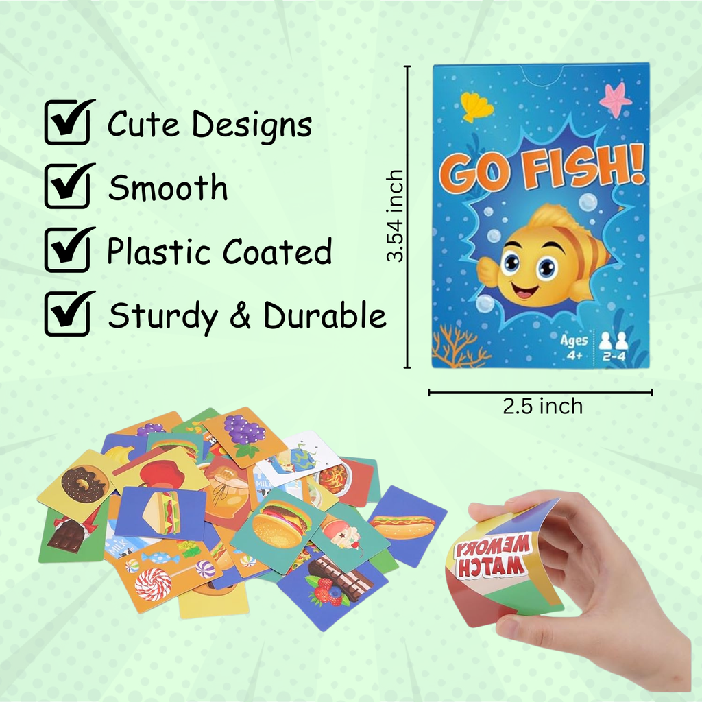 kids card games with bright illustrations and sturdy plastic‑coated cards available in six classic styles for curated gift boxes