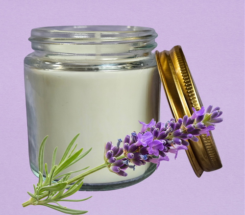 small glass‑jar scented soy candle with clean‑burning wax and simple label for curated gift boxes