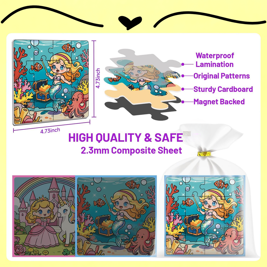 kids magnetic puzzle with 16 sturdy pieces and background support image, 4.73 × 4.73 inches, for curated gift boxes