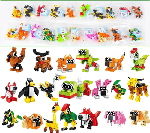 3‑in‑1 mini animal building block set that builds three animals from the same pieces for curated gift boxes