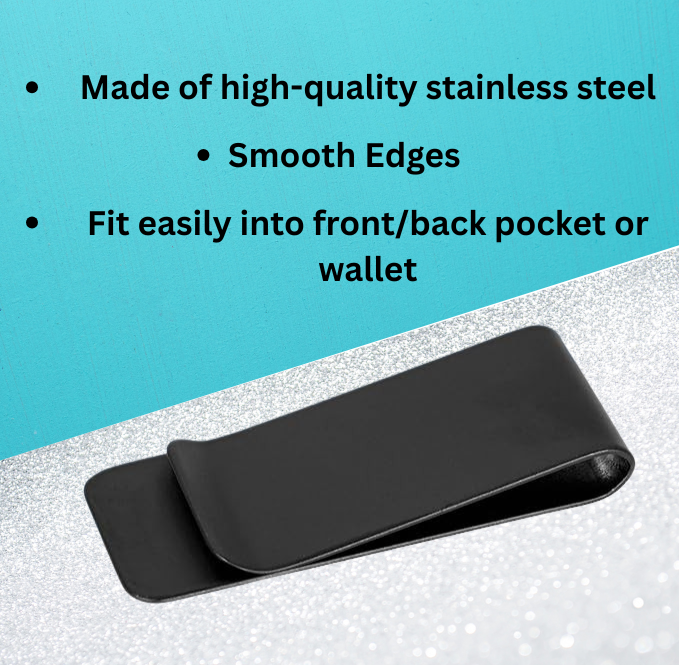 stainless steel money clip with smooth edges in black or silver for curated gift boxes
