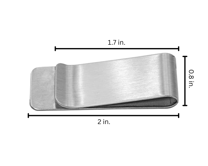 stainless steel money clip with smooth edges in black or silver for curated gift boxes