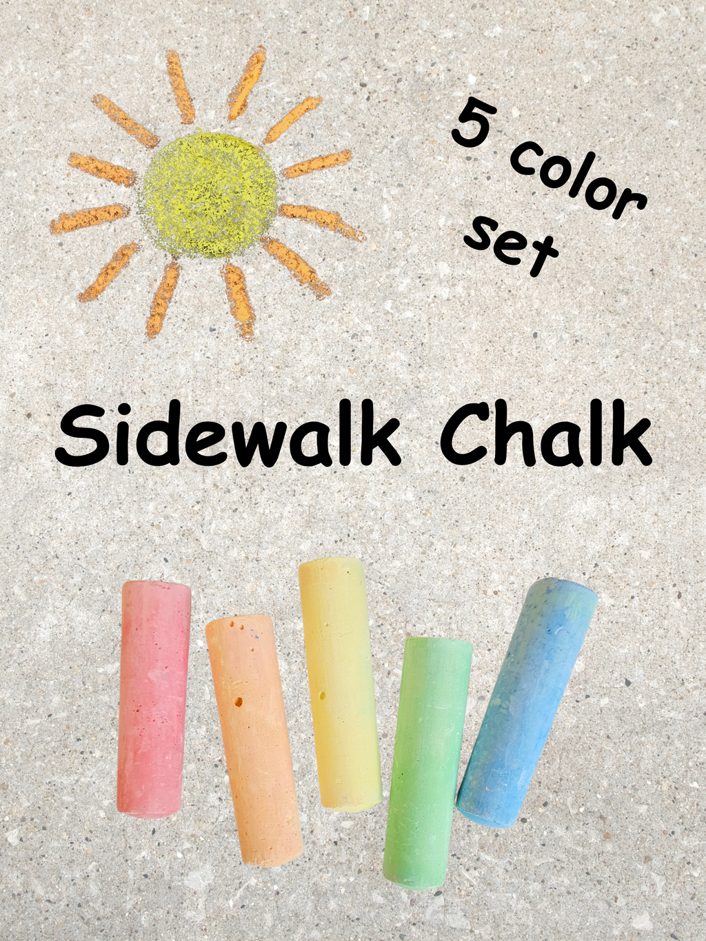 set of 5 sidewalk chalk sticks in red, orange, yellow, green, and blue