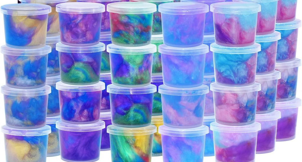 1 oz galaxy putty slime in mini container with swirled space colors for curated gift boxes