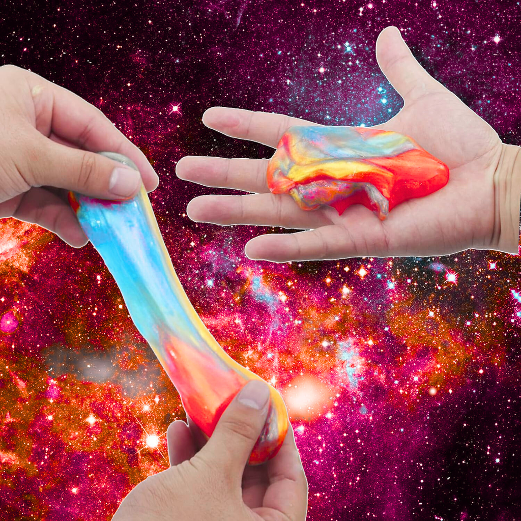 1 oz galaxy putty slime in mini container with swirled space colors for curated gift boxes