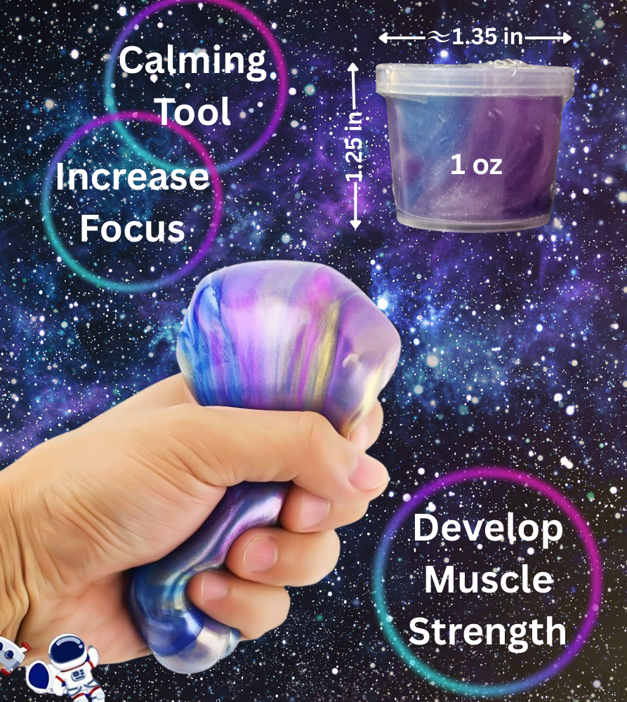 1 oz galaxy putty slime in mini container with swirled space colors for curated gift boxes