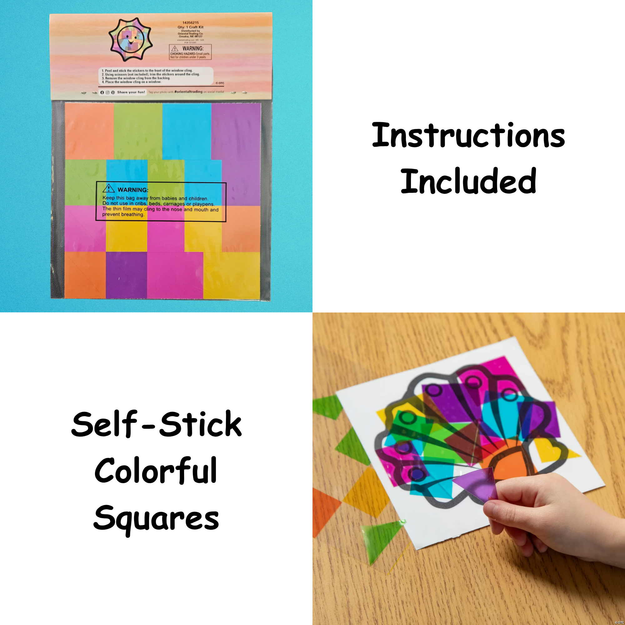 Colorful self-stick squares with packaging and a hand holding a created design on paper.