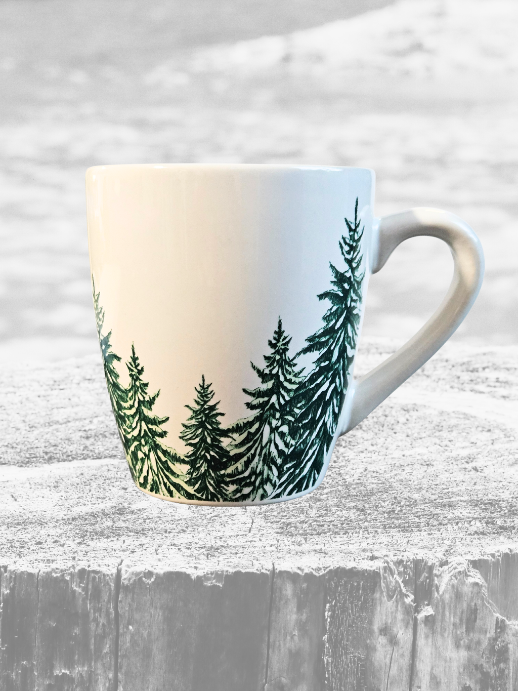 12 oz Off-White Mug - Pine Tree Design