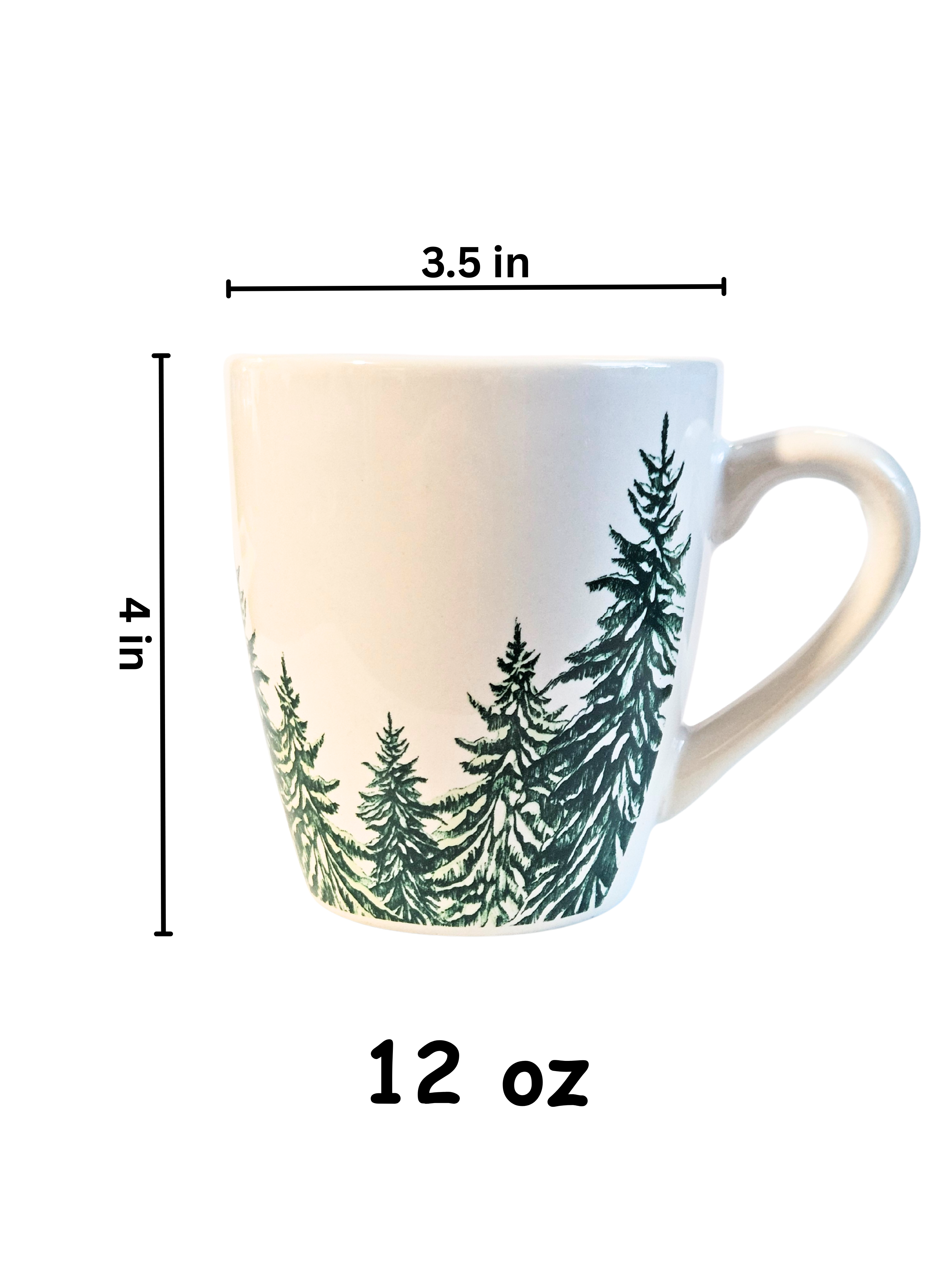 12 oz Off-White Mug - Pine Tree Design
