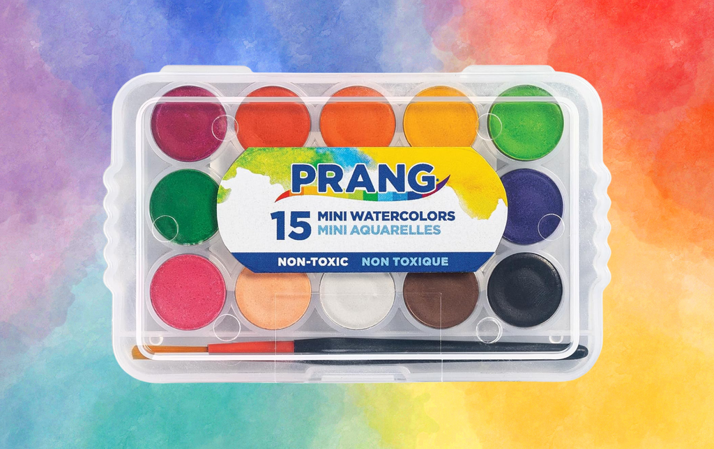 mini watercolor set with 15 bright colors in a compact case and small brush for curated gift boxes